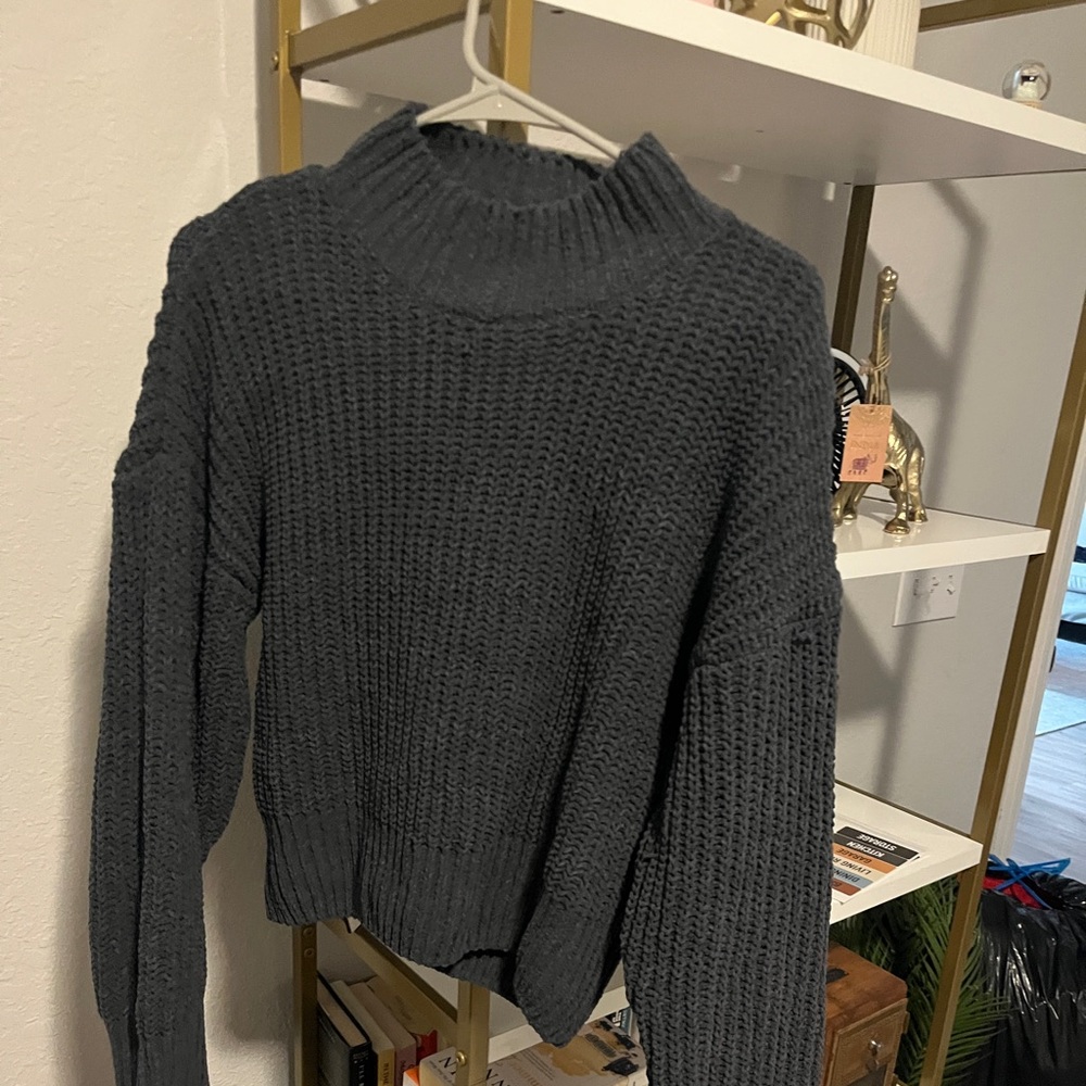 Double Zero Gray Cowl Neck Sweater Ribbed Knit Warm